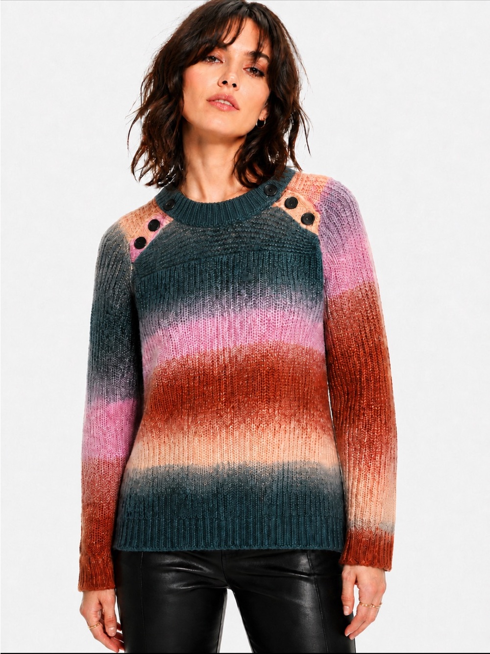 Madewell Space-Dye Wool Alpaca Button Shoulder Sweater M Teal Coral
